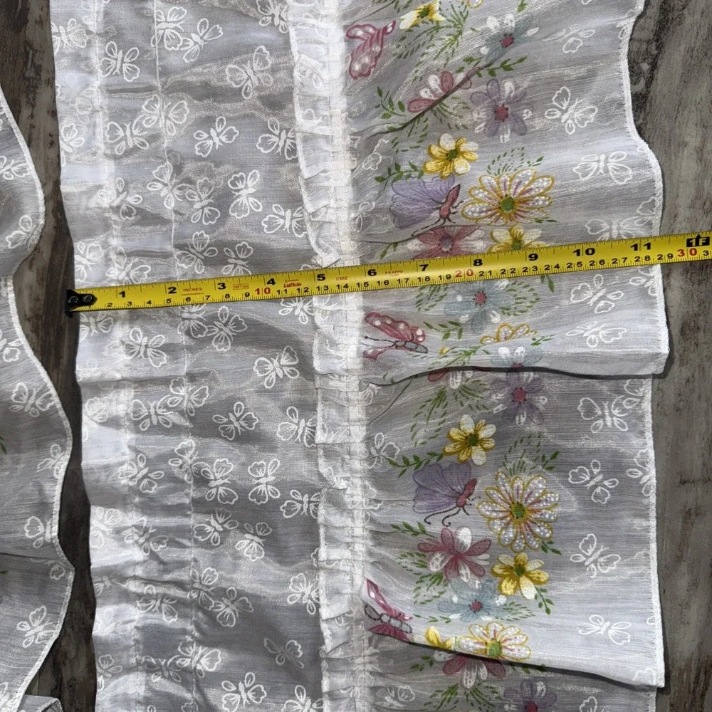 VTG KK Home Innovations Pair White Window Curtain Panels Floral Butterfly 48X11